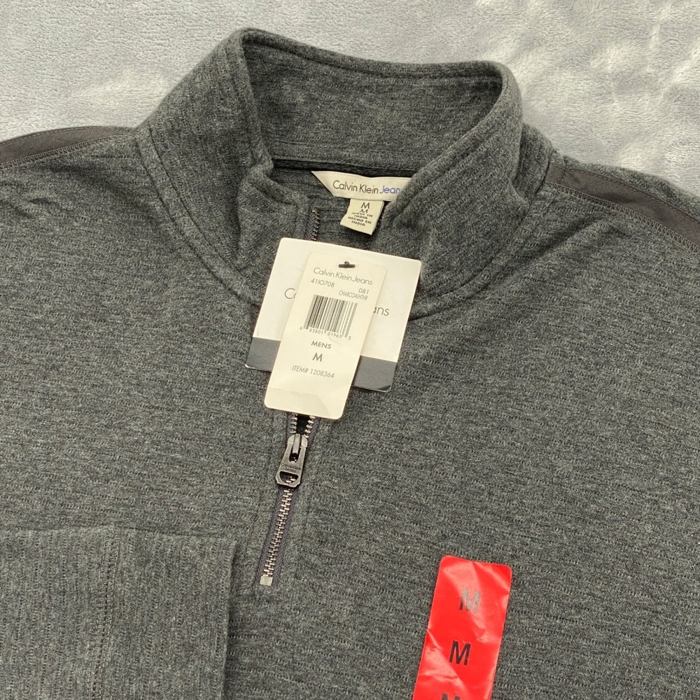 Calvin Klein Jeans Mens M Charcoal Heather 100% Cotton Quarter Zip Pullover NEW